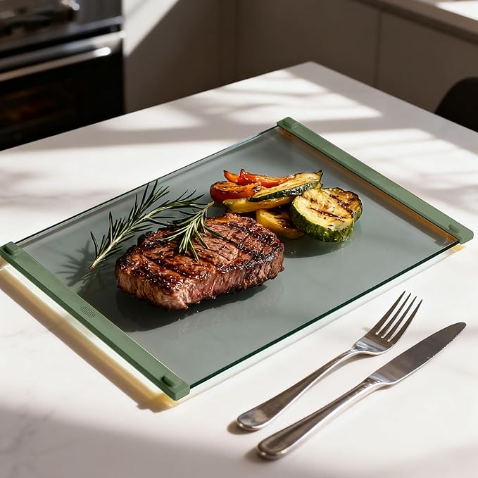 Glass Cutting Boards for Kitchen(12x16" & 12x8"),European Grey Glass Paired with Lemon Green Silicone Grip,No Scratches/Microplastic-Free/Non Toxic,Excellent Gift for Mother's Day and Father's Day