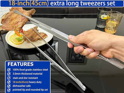 JETKONG 2 Pcs 18 Inch (45cm) Stainless Steel Grill Tongs Heavy Duty Giant Tweezer Tongs, Extra Large Tweezers Tools for Cooking, Grilling, BBQ and Turning Food (Silver) - Image 3