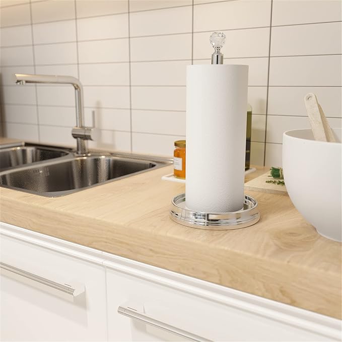 KASUNTO Crystal Ball Paper Towel Holder - Steel Stand for Countertops & Tables, Fits Standard & Jumbo Rolls, Polished Chrome - Image 5