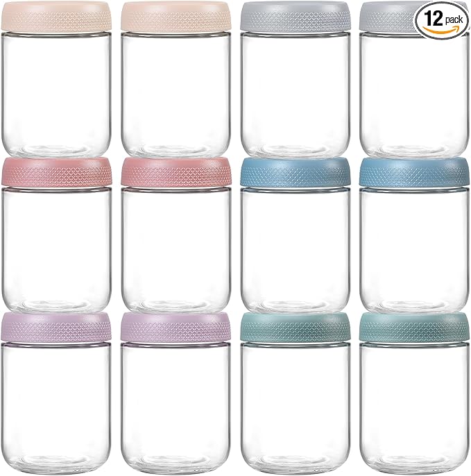 NETANY 12-pack 16oz Glass jars with Airtight Lids, Overnight Oats Containers with Lids, Wide mouth Mason Salad jars, Glass Food Storage Containers for Snacks Yogurt Spice Sugar by NETANY