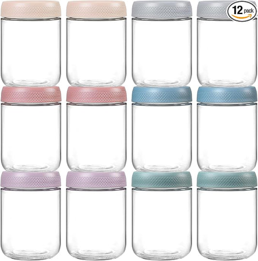 NETANY 12-pack 16oz Glass jars with Airtight Lids, Overnight Oats Containers with Lids, Wide mouth Mason Salad jars, Glass Food Storage Containers for Snacks Yogurt Spice Sugar by NETANY