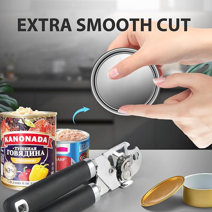Safring Can Opener Manual, Heavy Duty Handheld Strong Can Opener with Soft Touch Handle, Sharp Blade Smooth Edge, Can Openers with Multifunctional Bottle Opener, Black - Image 7