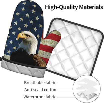 Patriots Oven Mitts - Rustic American Flag Kitchen Mitts Pot Holders Patriotic Hot Mitts 4th of July Hot Pads Sets of 2 for Cooking Baking Grilling - Image 4