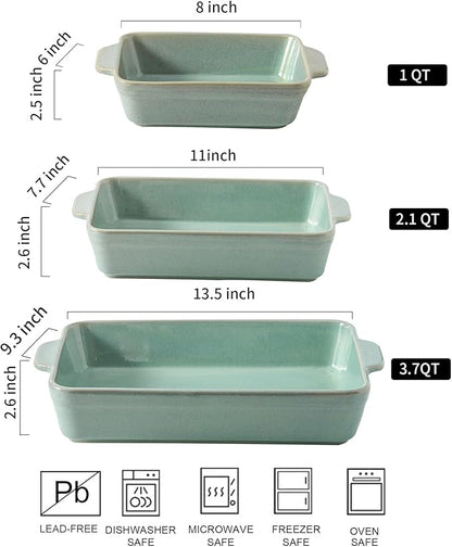 HVH 9x13 Baking Dish Set, Large Casserole Dishes for Oven, Ceramic Bakeware Set of 3, Rectangular Lasagne Pan Deep for Baking (Turquoise) - Image 4