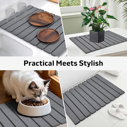 Large Stone Dish Drying Mats for Kitchen Counter, 24"(L)×16"(W), Fast Drying Collapsible Mat, Eco-Friendly Absorbent Diatomaceous Earth Mats for Dishes Bottles, Match Any Countertop【Dark gray】 - Image 7