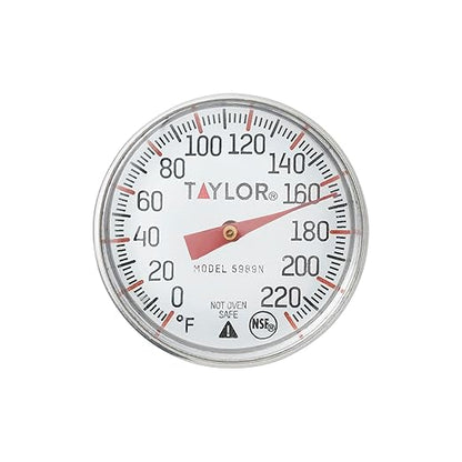 Taylor Instant Read Analog Meat Food Grill BBQ Cooking Kitchen Thermometer with Red Pocket Sleeve for Calibration, 1 inch dial, Stainless Steel