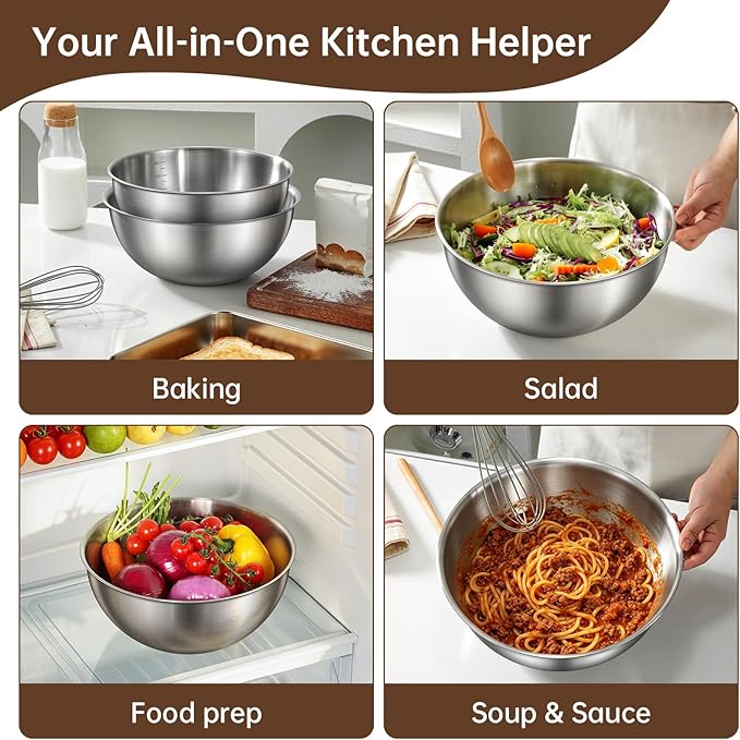 Gronivex Stainless Steel Mixing Bowls Set of 2 (4.2 & 5.3 Qt), Food Grade 304, Dishwasher Safe, Stackable Nesting Bowls for Baking, Salad Prep & Cooking - Image 5