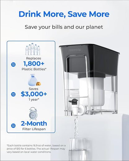 Waterdrop TDS Reduction Water Filter Pitcher, 6-Stage Advanced Filtration, Reduces TDS, Chlorine, PFOA/PFOS and More for Healthier, Lasts Up to 2 Months, 35-Cup, Long-Life Dispenser (with 1 Filter) - Image 6