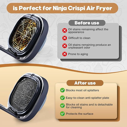 2 PCS Silicone Splatter Shield Heat-Resistant Splash Guard for Ninja Crispi Pro Glass Air Fryer -Replacement Parts AS101CY,Compatible with Ninja Crispi Pro Accessories & Crisp Containers (BlackGrey)