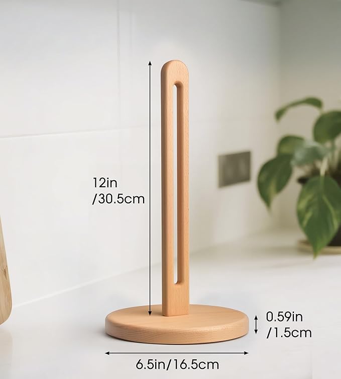 Wooden Paper Towel Holder Stand for Jumbo Roll - Stylish Kitchen Paper Rack Bathroom Towel Roll Stand Organizer, UB, Solid Wood Simply Standing Countertop Paper Roll Holder, Large - Image 3