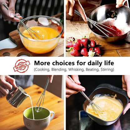 Walfos Mini Whisk, Non-Rust 304 Stainless Steel, 6+8 Inch, Silver, Heat Resistant 450, Tiny Whisk Nice for Whisking, Blending, Beating, Mixing Sauces - Image 4