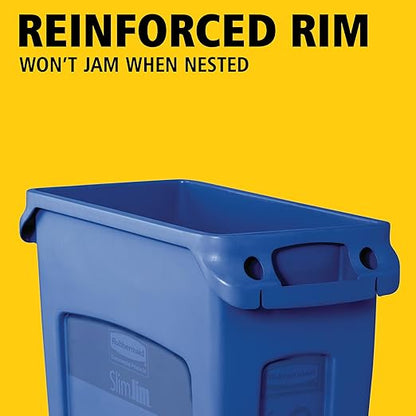 Rubbermaid Commercial Products Slim Jim Plastic Rectangular Recycling Bin/Trash Can with Venting Channels 23 Gal Blue for Kitchens/Classrooms/Offices/Back of House - Image 2