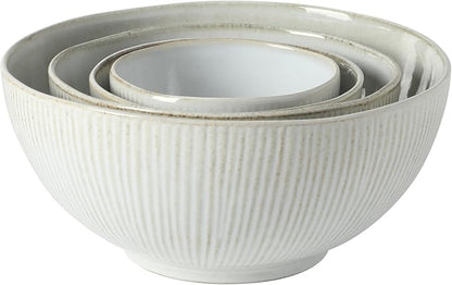 Gibson Elite Sandy Pines 4 Piece Nesting Bowl Set, 4”, 5.5”, 7” & 9” Round Stoneware Bowls, Reactive Glaze Finish, Taupe, Mixing, Prep & Serving Bowls, Microwave & Dishwasher Safe