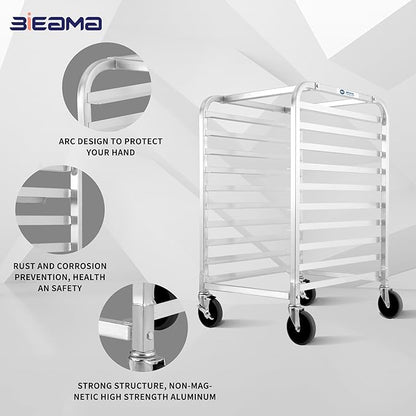 BIEAMA 10-Tier Sheet Pan Rack, NSF Bun Pan Rack, Aluminum Bakery Rack, Home Commercial Kitchen Bakery Cooling, 4 Wheels - Image 4