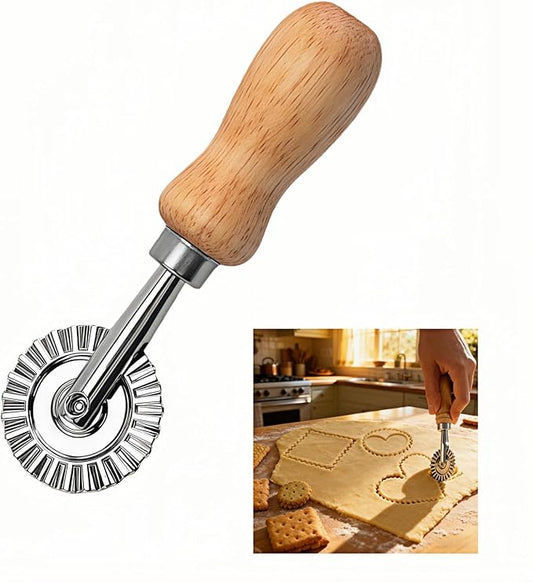 Pastry Wheel Cutter, 2 Inch Ravioli Cutter with Fluted Edge, Stainless Steel & Wood Handle for Pie Crust, Pasta, Dough, Empanadas - Professional Baking Tools, Easy Clean & Comfort Grip by yayaboqu