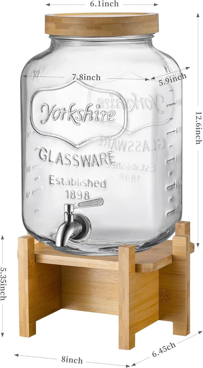 Drink Dispenser with Wood Stand and Lid,2 Gallon Glass Beverage Dispenser with Stainless Steel Spigot for Parties,Picnics,Barbecues,Lemonade,Sun tea Jar,ice coffee,Laundry Detergent Dispenser - Image 6
