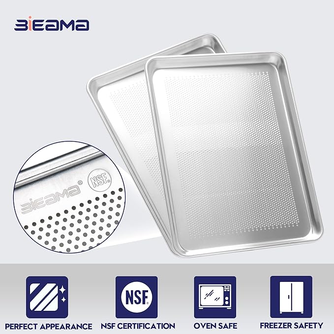 BIEAMA 12 Pack Half Size 18" x 13" Aluminum Baking Sheet Pan Perforated, Commercial Bakery Equipment Cookie Sheets, NSF Approved Baking Tray - Image 3