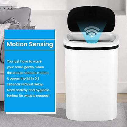 13 Gallon Trash Can,50Liter Plastic High-Capacity Automatic Kitchen Trash Can with Lid,Motion Sensor Touch Free Garbage Cans for Bathroom, Bedroom, and Kitchen (2, White) - Image 2