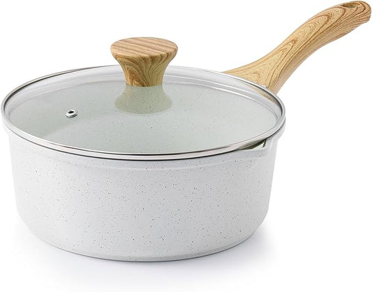 SENSARTE White Ceramic Nonstick Saucepan with Double Spout 3.0 Quarts, Cooking Pot with Stay Cool Handle, Induction Compatible Saucepot, White Granite Coating, Free of Intentionally Added PFOA/PFAS by SENSARTE