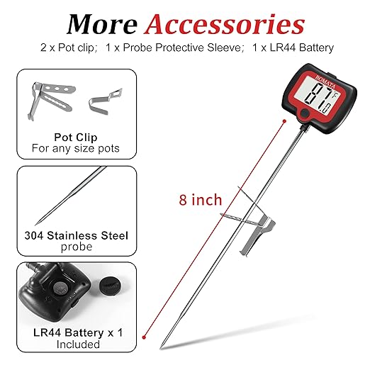 BOMATA Digital Candy Thermometer with Pot Clip, Deep Fry Oil Thermometer with Rotatable Display & Long Probe, for Candy Candle Making, Cooking, Food, Liquids, Water, Sugar.. Black