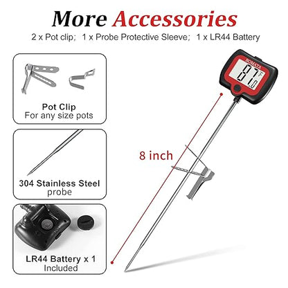 BOMATA Digital Candy Thermometer with Pot Clip, Deep Fry Oil Thermometer with Rotatable Display & Long Probe, for Candy Candle Making, Cooking, Food, Liquids, Water, Sugar.. Black