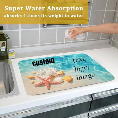 Giwawa 18"x24" Customized Dish Drying Mat Custom Image Dish Drainer Mats for Kitchen Personalized Photo Text Logo Microfiber Reversible Dish Drying Rack Pad for Countertop Tabletop Large Decor