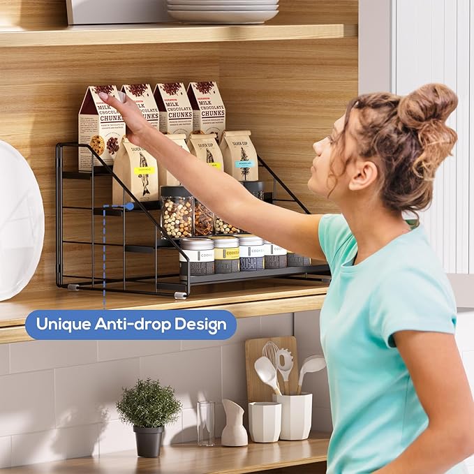 Spice Rack Organizer for Cabinet, 4 Tiered Spice Rack Organizer, Tiered Adjustable Spice Shelf for Kitchen Countertop Organization, Bright Black - Image 7