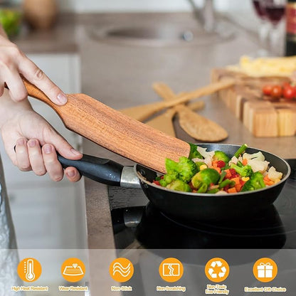 Spurtles Kitchen Tools Wooden, 7Pcs Wooden Spoons for Cooking, Natural Premium Spatula Set, Heat Resistant Cooking Utensil for Nonstick Cookware, Spurtle for Sourdough Starter - Image 4