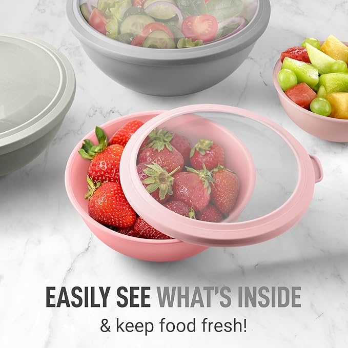 Zulay Kitchen 12 Piece Plastic Mixing Bowls with Lids Set - Colorful Mixing Bowl Set for Kitchen - Nesting Bowls with Lids Set - Microwave and Freezer Safe (Pink Ombre) - Image 4