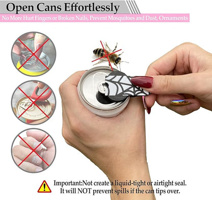 Soda Can Tab Opener Mini Soda Can Cover Easy Tab Opener and Drink Protector Cute Beverage Barricade Soda Protector for Beer,Coke,Aluminum Cans at Party,BBQ, Beach(Spider Web)