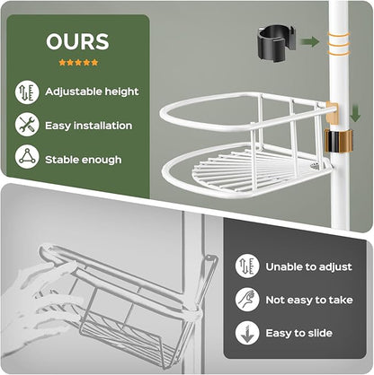 HAMITOR Corner Shower Caddy Tension Pole: Rustproof Bathroom Organizer Shelves for Bathtub Shampoo Accessories Storage Holder - 47-121 Inch Adjust - White - Image 6