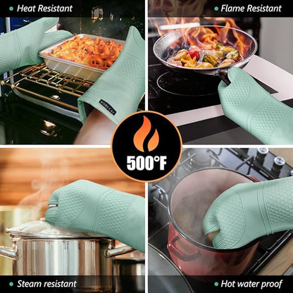 Rorecay 6pcs Oven Mitts and Pot Holders Sets Heat Resistant 500 Degrees, Extra Long Silicone Oven Gloves Non-Slip Potholders Hot Pads for Kitchen Baking Cooking, Quilted Liner, Bermuda Teal - Image 4