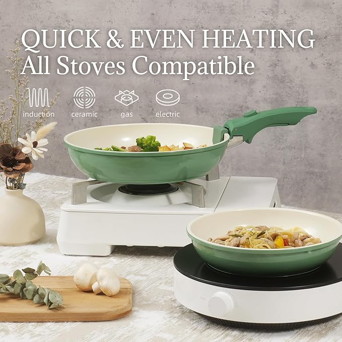 Ceramic Cookware Set Non Stick 8Pcs Pots and Pans Set Detachable Handle Induction Kitchen Cooking Set with Frying Pans Oven Dishwasher Safe, PFAS/PFOA Free, Forest Green - Image 5