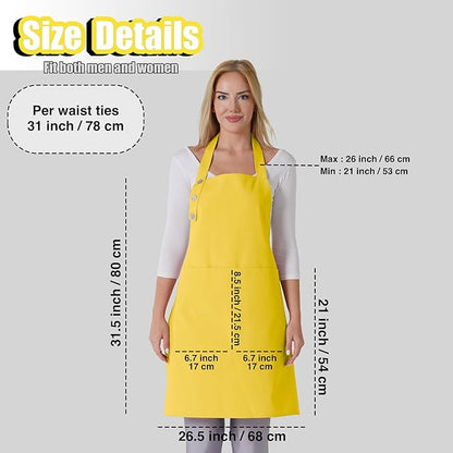 TOSHE Kitchen Apron Waterdrop Resistant Cotton Apron with adjustable Aprons for Women with Pockets 10 Color option Cooking Yellow Apron (Yellow) - Image 5
