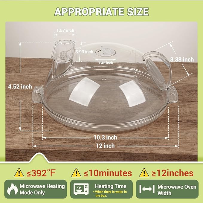 Microwave Splatter Cover,Protect Food Splashes,Dish Bowl Plate Serving Lid with Handle,BPA-Free,Clear Safe Plastic,Microwave Cover for Food,10 Inch