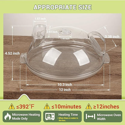 Microwave Splatter Cover,Protect Food Splashes,Dish Bowl Plate Serving Lid with Handle,BPA-Free,Clear Safe Plastic,Microwave Cover for Food,10 Inch