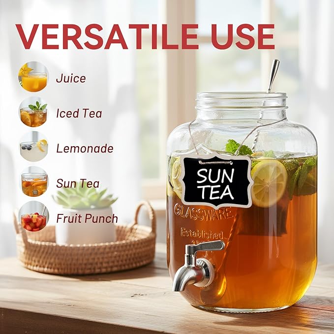 KIKCOIN 1 Gallon Glass Drink Dispensers for Parties, 2 Pack Leakproof Beverage Dispenser with Stand & 18/10 Stainless Steel Spigot & Filter -for Lemonade, Juice, Sun Tea, Punch- ALL DISHWASHER SAFE - Image 7