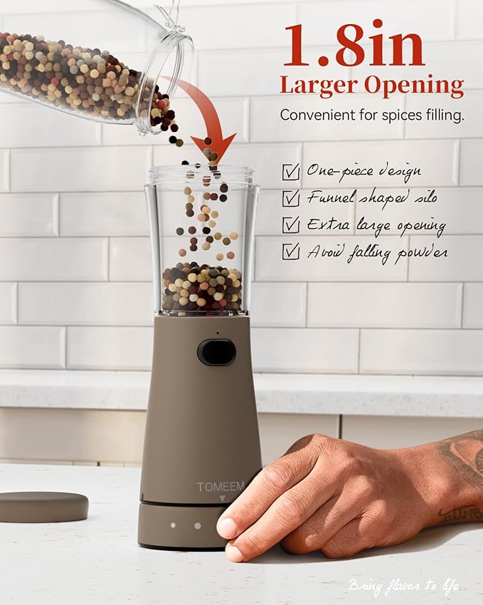 Electric Salt and Pepper Grinder Set with Storage Base, Stainless Steel Rechargeable Salt and Pepper Grinder Set with 4.5 oz Large Capacity, 1.8" Wide Mouth, Adjustable Coarseness, Ideal for Kitchen - Image 5