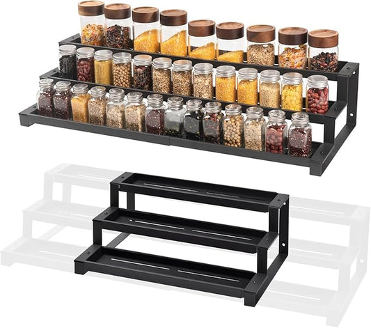 GOENDR Expandable Spice Rack Organizer for Cabinet, 3 Tier Metal Spice Organization,16"-29.5" Wide Adjustable Seasoning Organizer, Display Shelf, Canned Goods Organizer for Pantry Kitchen Countertop by GOENDR