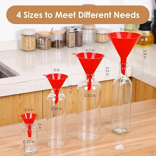 4 PCS Plastic Kitchen Funnel Set with Clean Brush, Food Grade Funnel for Kitchen Use Filling Bottles, Liquid, Protein Powder, Multifunctional Funnels for Cooking, Lab and Automotive Use - Image 3