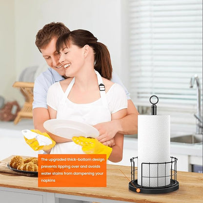 Homode Paper Towel Holder Countertop, Free-Standing Paper Towel Rack with Heavy Duty Wood Base, Industrial Paper Towel Roll Stand for Kitchen Counter, Fits Standard and Jumbo Size Rolls, Black