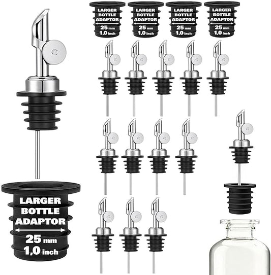 Pafusen Olive Oil Pour Spout with Adapters, Oils Pourer for Olive Oil Dispenser Bottle, Easily Turn Your Bottles into Dispensers for Liquor,Oils,Bottle Pourers (Sliver, 12 Pack Pour +Adapters)