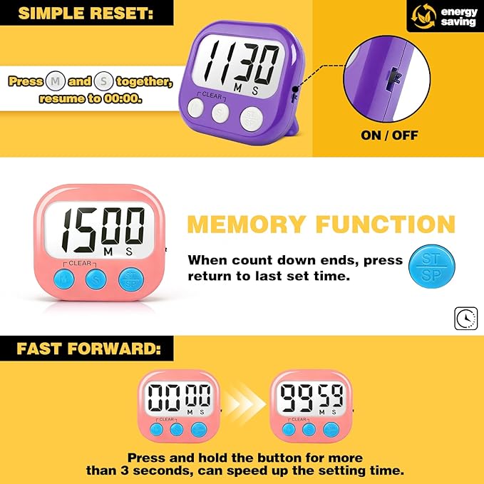 Classroom Timers for Teachers Kids Large Magnetic Digital Timer Teacher Supplies 2 Pack-Pink Purple - Image 5