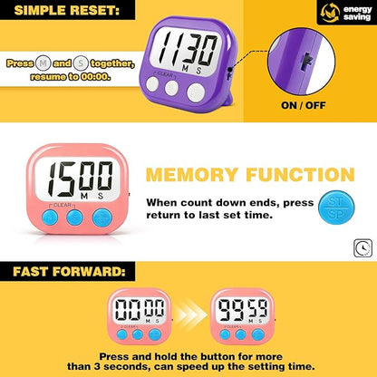 Classroom Timers for Teachers Kids Large Magnetic Digital Timer Teacher Supplies 2 Pack-Pink Purple - Image 5