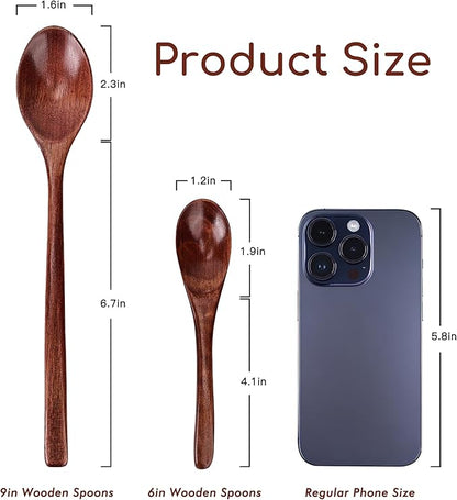 Wooden Spoons Set - 12pcs (6pcs 9in & 6pcs 6in), for Eating, Mixing, Stirring, Coffee, Tea, Jam, Bath Salts - Image 2