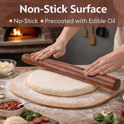 16.5 Inch French Rolling Pin, Wooden Dough Roller for Baking, Solid Wood Tapered Rolling Pin for Pizza, Pie Crust, Cookies, Pastry, Non-Stick, Easy Control Kitchen Baking Tool, African Rosewood