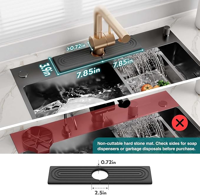 Eormoe Kitchen Sink Faucet Mat - 15.7in Diatomite Sink Protectors for Kitchen Sink, Stone Sink Splash Guard for Kitchen Counter Sink Accessories (Dark Grey, 15.7'' x 3.9'') - Image 2