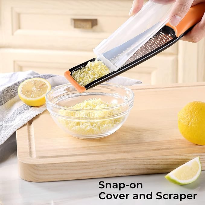Cohesion Etched Zester & Grater Set of 2 - Kitchen Zester Tool for Lemon, Cheese, Garlic, Ginger, Nutmeg, Chocolate, Fruits, Vegetables - Sharp Premium Stainless Steel Blade with Protective Cover - Image 4