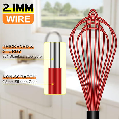 HOTEC 4 Pieces Silicone Whisks Set, Wire Balloon Whisks Egg Beater, Non-slip Handle Whisk for Non-stick Cookware Perfect for Cooking, Stirring, Beating and Blending (Red) - Image 8