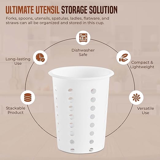 OCS Parts Perforated Utensil Drying Cups | White | Set of 3 | Plastic Flatware Holder Cylinders for Kitchen Counter Organization - Image 5